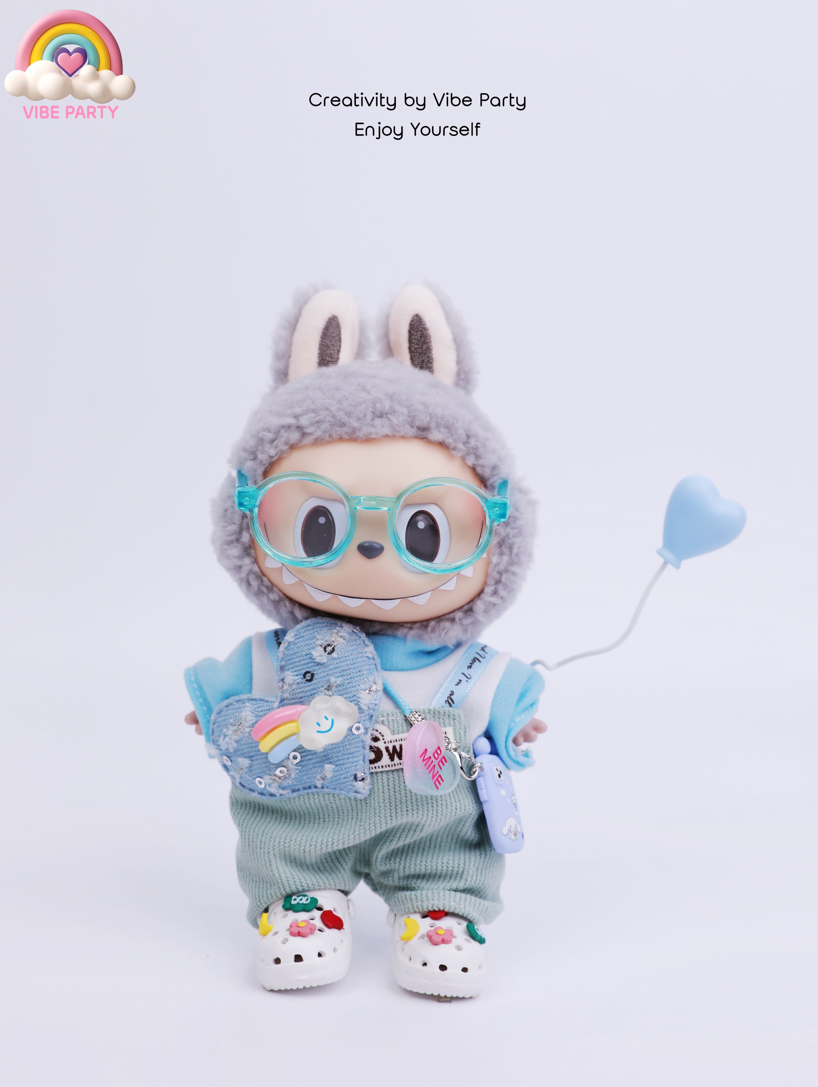 LBB Doll Clothes - Sweetheart Blue Overalls 7-Piece Set (Doll Not Included)