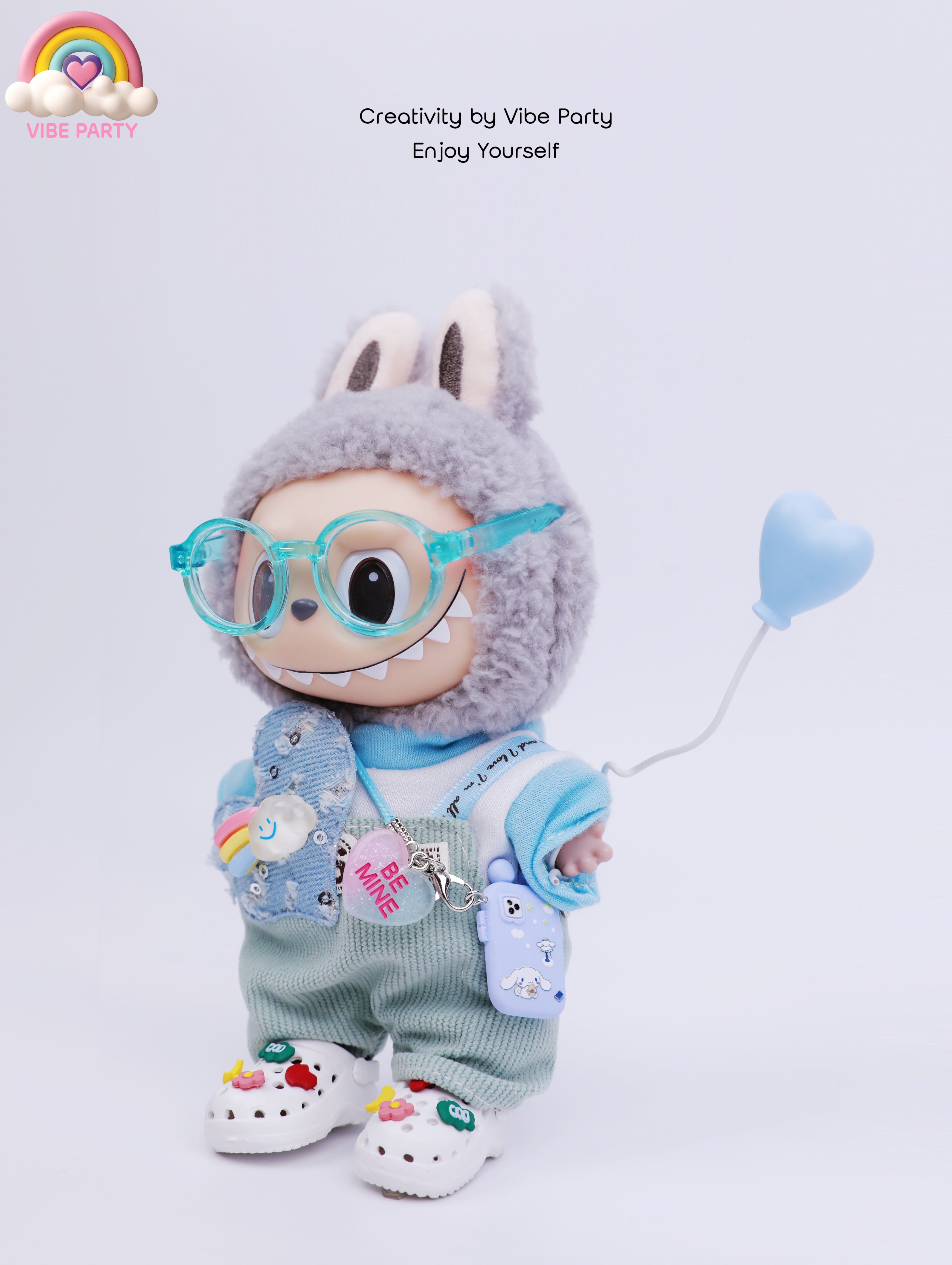 LBB Doll Clothes - Sweetheart Blue Overalls 7-Piece Set (Doll Not Included)