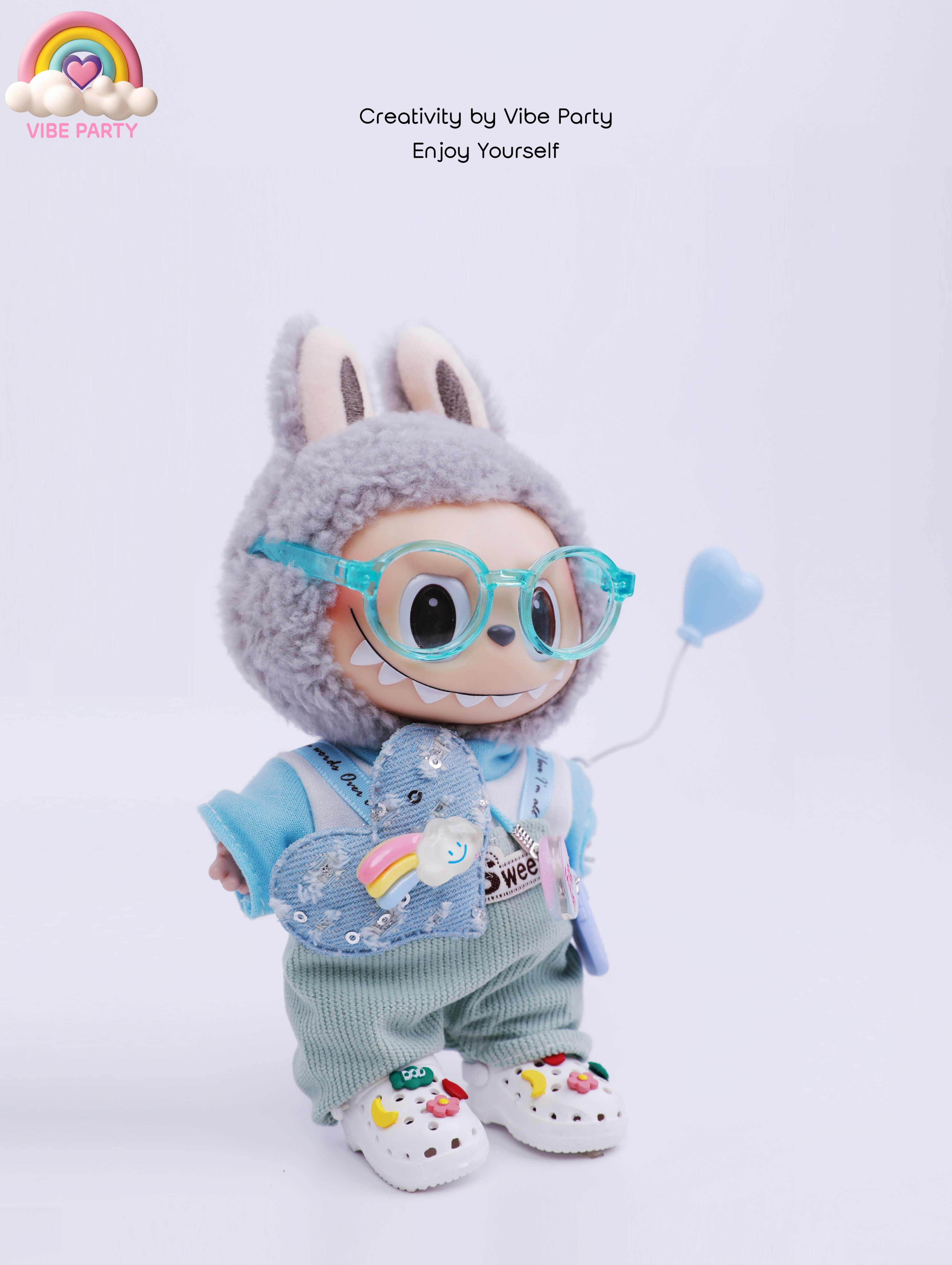 LBB Doll Clothes - Sweetheart Blue Overalls 7-Piece Set (Doll Not Included)