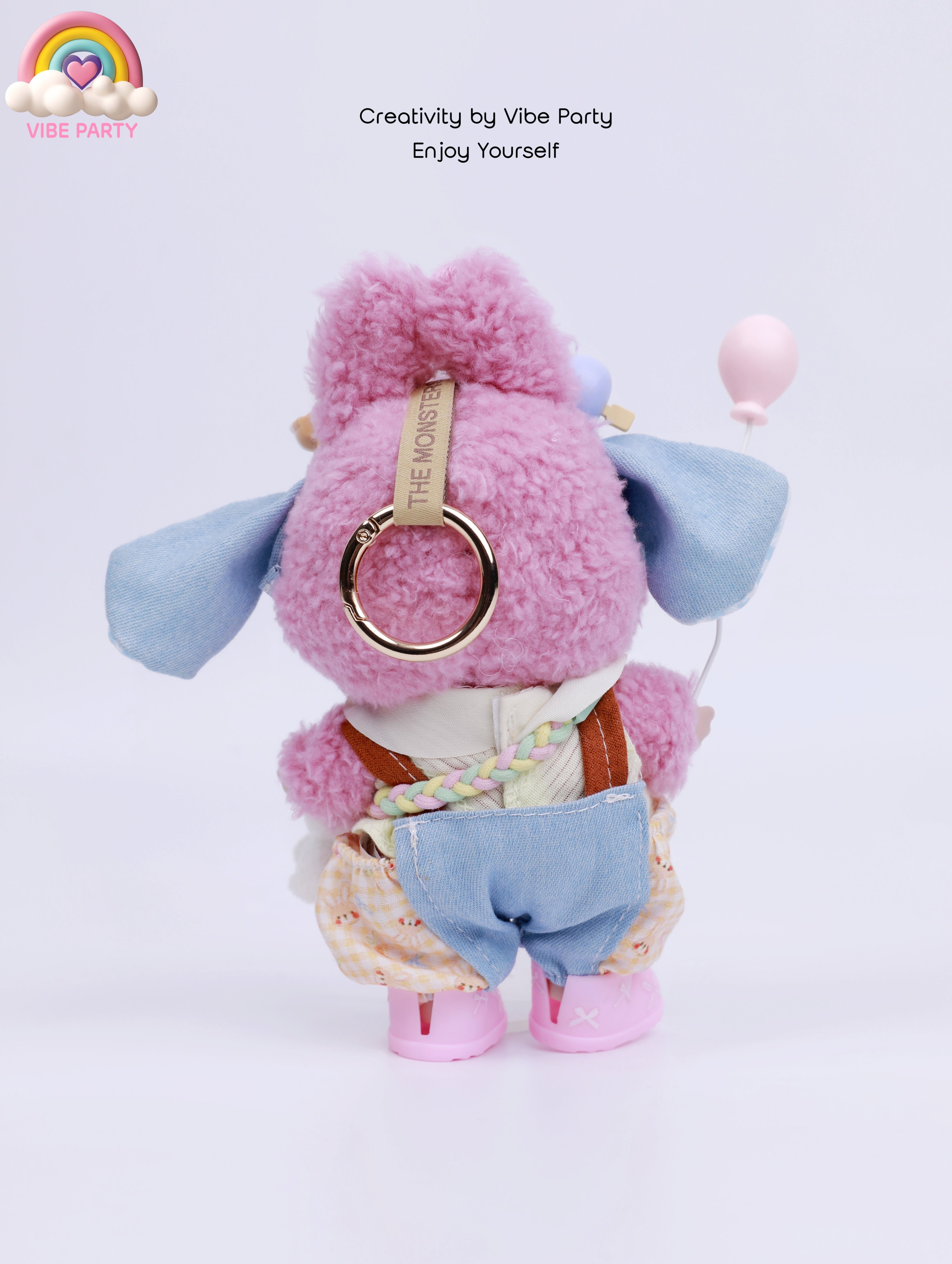 LBB Doll Clothes - Pink-Blue Plaid Cute Rabbit 6-Piece Set (Doll Not Included)